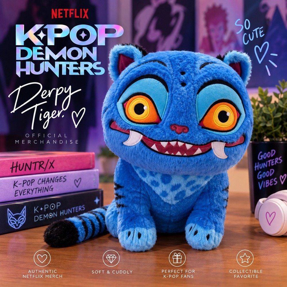 KPop Demon Hunters Derpy Tiger 12" Plush Netflix Blue Stuffed Animal Official